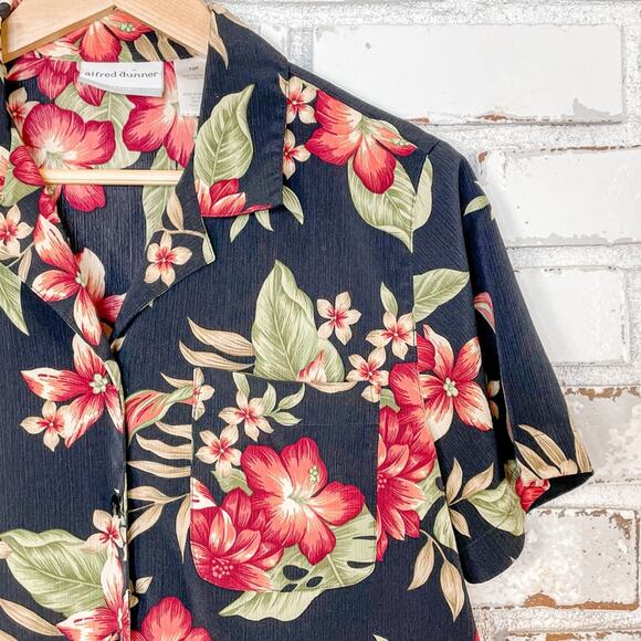 Vintage 90s Alfred Dunner Rich Tropical Floral Button-down Short Sleeve Top 12p - Picture 3 of 5